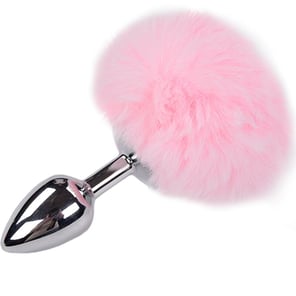 Plug Anal Metálico con Pompon Rosa Talla M Juguete Sexual Liso para Placer Adulto