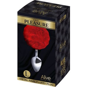 Plug Anal de Metal Liso con Pompon Rojo Tamaño Grande Juguete Erótico para Adultos
