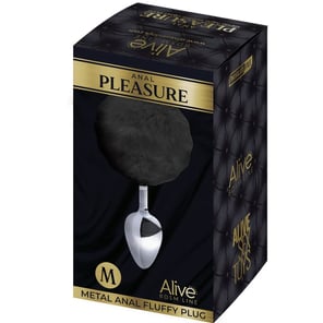 Plug Anal de Metal en Espiral con Pompon Negro Talla M Juguete Erótico para Adultos
