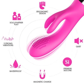 Vibrador Rabbit Fucsia Recargable con Estimulación Dual para Mujeres Juguete Sexual Silencioso y Potente