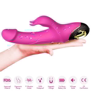 Vibrador Rabbit Rotador Fucsia Meteror Estimulador Dual con Rotación y Potentes Vibraciones