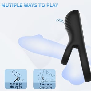 Anillo Vibrador Doble Negro para Parejas Estimula Clítoris y Pene, Recargable, Silicona Suave