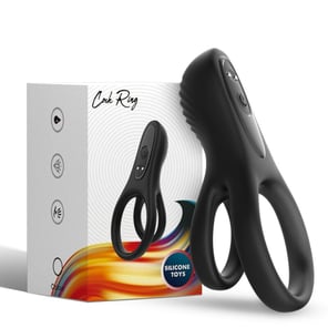 Anillo Vibrador Doble Negro para Parejas Estimula Clítoris y Pene, Recargable, Silicona Suave
