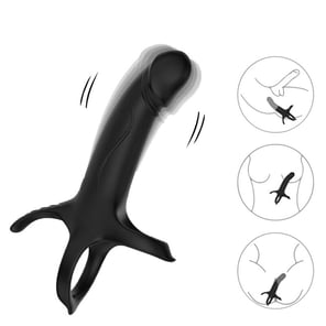 Dildo Negro con Anillo Vibrador y Control Remoto Recargable para Parejas
