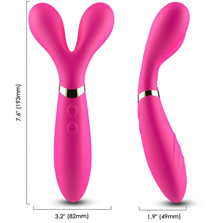 Masajeador Vibrador Y-Wand de Cabeza Doble Fucsia Potente Estimulador Personal Recargable