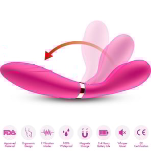 Masajeador Vibrador Y-Wand de Cabeza Doble Fucsia Potente Estimulador Personal Recargable