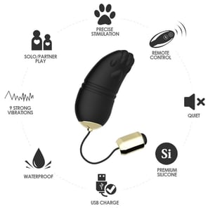 Huevo Vibrador Kitty Negro con Control Remoto para Estimulación del Punto G Juguete Sexual Recargable