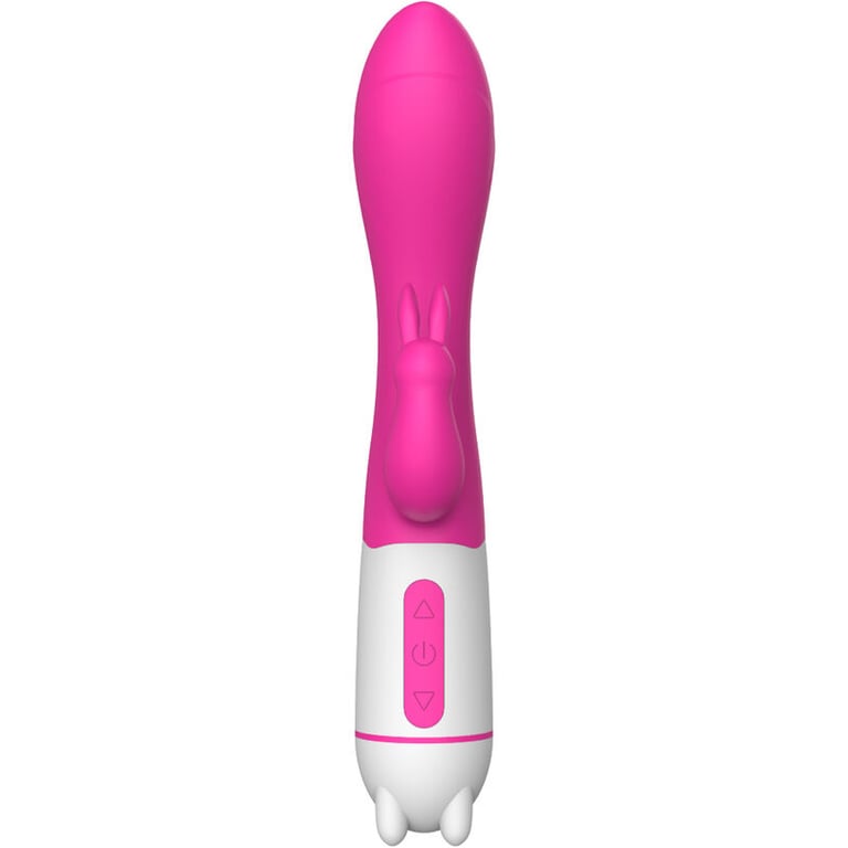 Vibrador Rabbit Fucsia Recargable Happy: Estimulador Doble para Mujer con Potente Motor y Silicona Suave