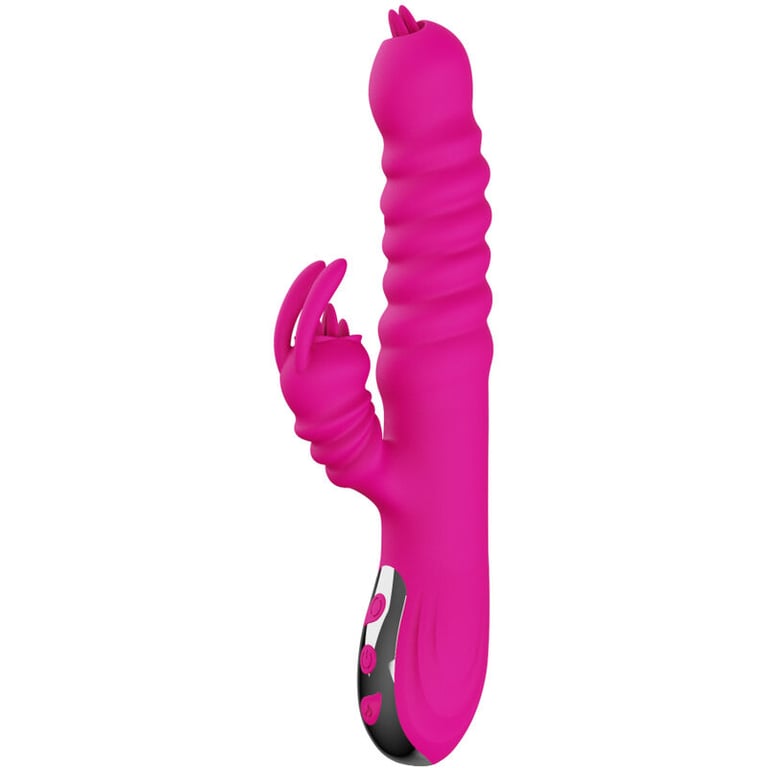 Vibrador Rabbit Multifunción Doble Lengua con Efecto Calor Color Fucsia Placer Intenso para Mujeres
