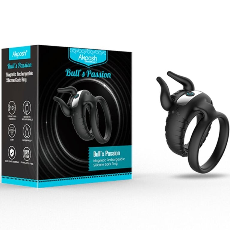 Anillo Vibrador Bull's Passion Negro con 10 Velocidades Juguete Sexual para Parejas