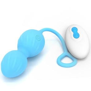 Blossoms Pesas Vaginales Vibradoras Azul con Control Remoto, 10 Modos de Vibración Kegel para Fortalecimiento Femenino