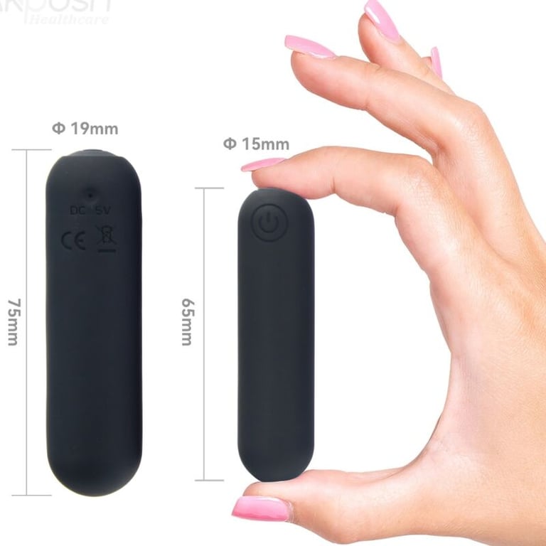 Bala Vibradora de Silicona Negra 10 Modos, Resistente al Agua, 75x19mm, Estimulador Sexy Compacto