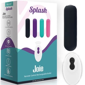 Bala Vibradora Splash Joie Negra de Silicona, 10 Modos, 75x19mm, Recargable y Control Remoto