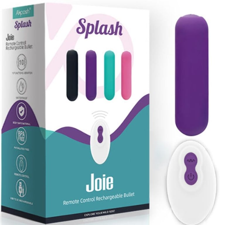Bala Vibradora Morada Splash Joie de Silicona con Control Remoto, 10 Modos de Vibración, 75x19mm Juguete Sexual Discreto para Adultos