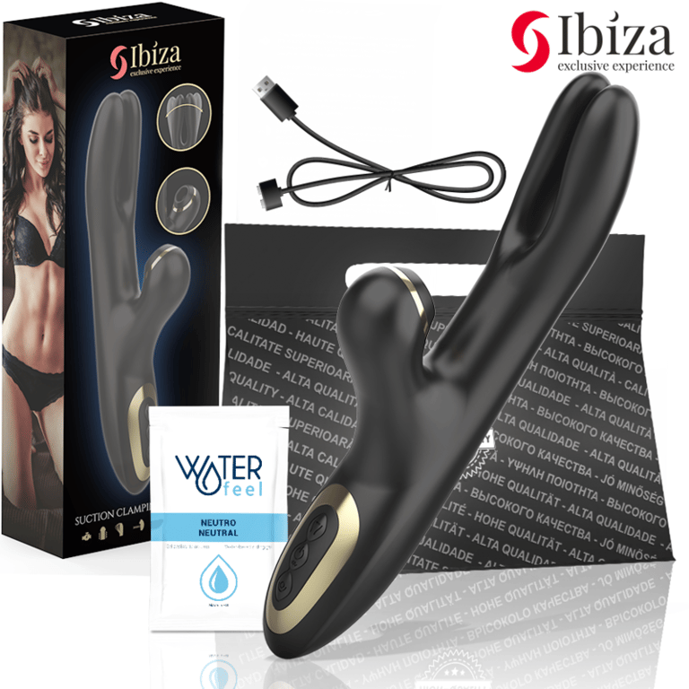 Vibrador Hi-Tech Ibiza con Ondas Clitoriales y Doble Pinching Negro Estimulador Rabbit Recargable