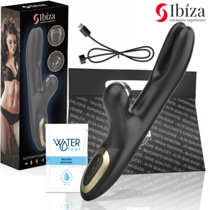 Vibrador Hi-Tech Ibiza con Ondas Clitoriales y Doble Pinching Negro Estimulador Rabbit Recargable