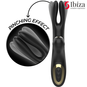 Vibrador Hi-Tech Ibiza con Ondas Clitoriales y Doble Pinching Negro Estimulador Rabbit Recargable