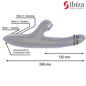 Vibrador Hi-Tech Ibiza con Ondas Clitoriales y Doble Pinching Negro Estimulador Rabbit Recargable