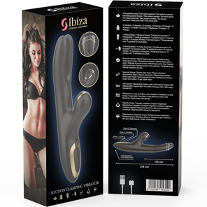 Vibrador Hi-Tech Ibiza con Ondas Clitoriales y Doble Pinching Negro Estimulador Rabbit Recargable