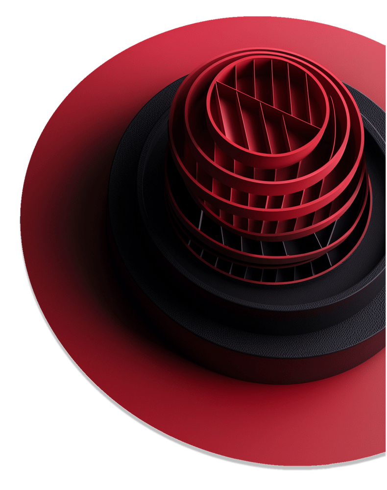 Hlavní obrázek pro službu 3D tisku, který prezentuje vysoce přesný prototyp v červené a černé barvě se složitou geometrickou vnitřní strukturou.