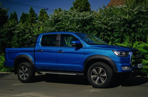 Синий пикап JAC T8, припаркованный среди пышной зелени, представляет собой универсальный автомобиль, который мы профессионально обслуживаем.