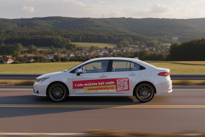 Autoplakát: Reklama na autech, která jezdí za výsledky