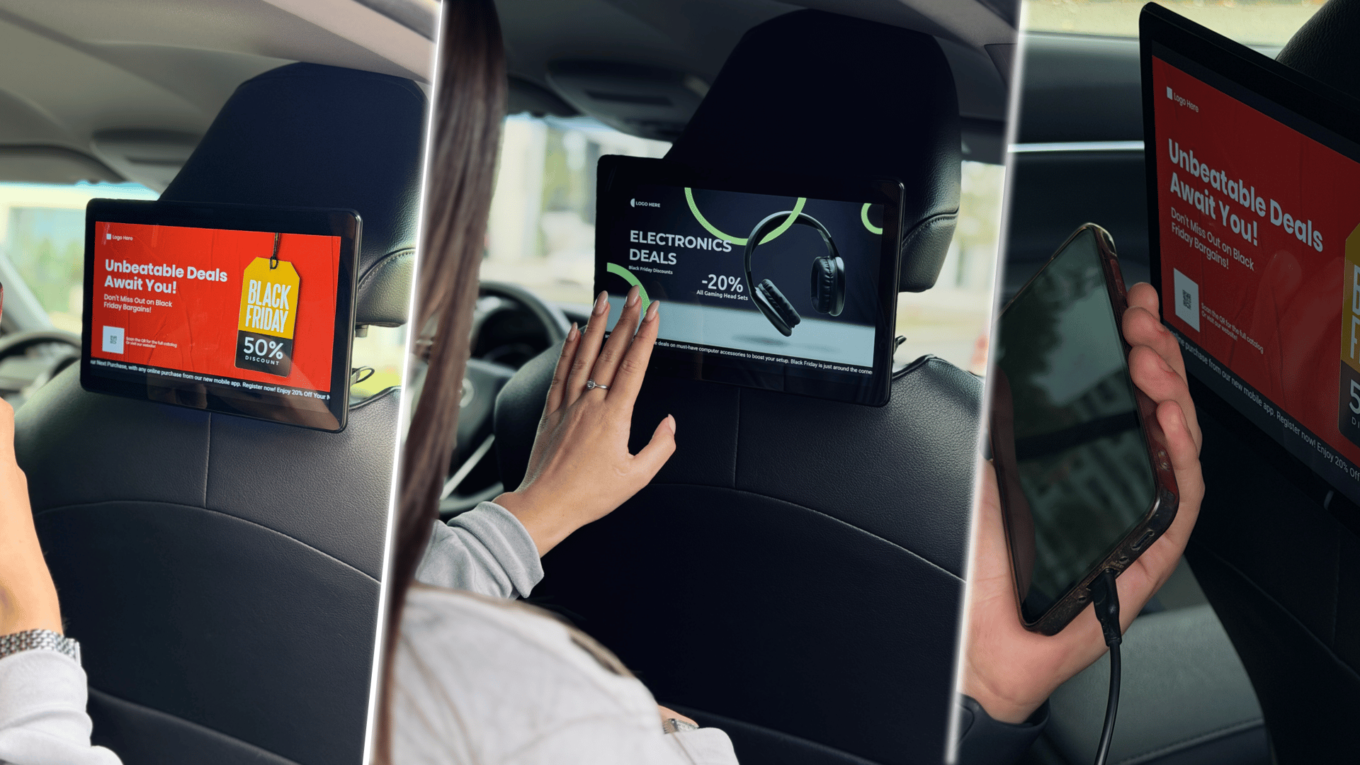 Reklamní tablet v interiéru taxi