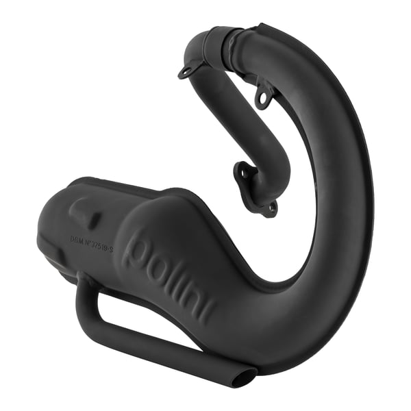 Image of Rennauspuff POLINI Banane, Material: Stahl schwarz, Farbe (ESD): silber für Vespa 90/R/SS/100/125/PV/ET3
