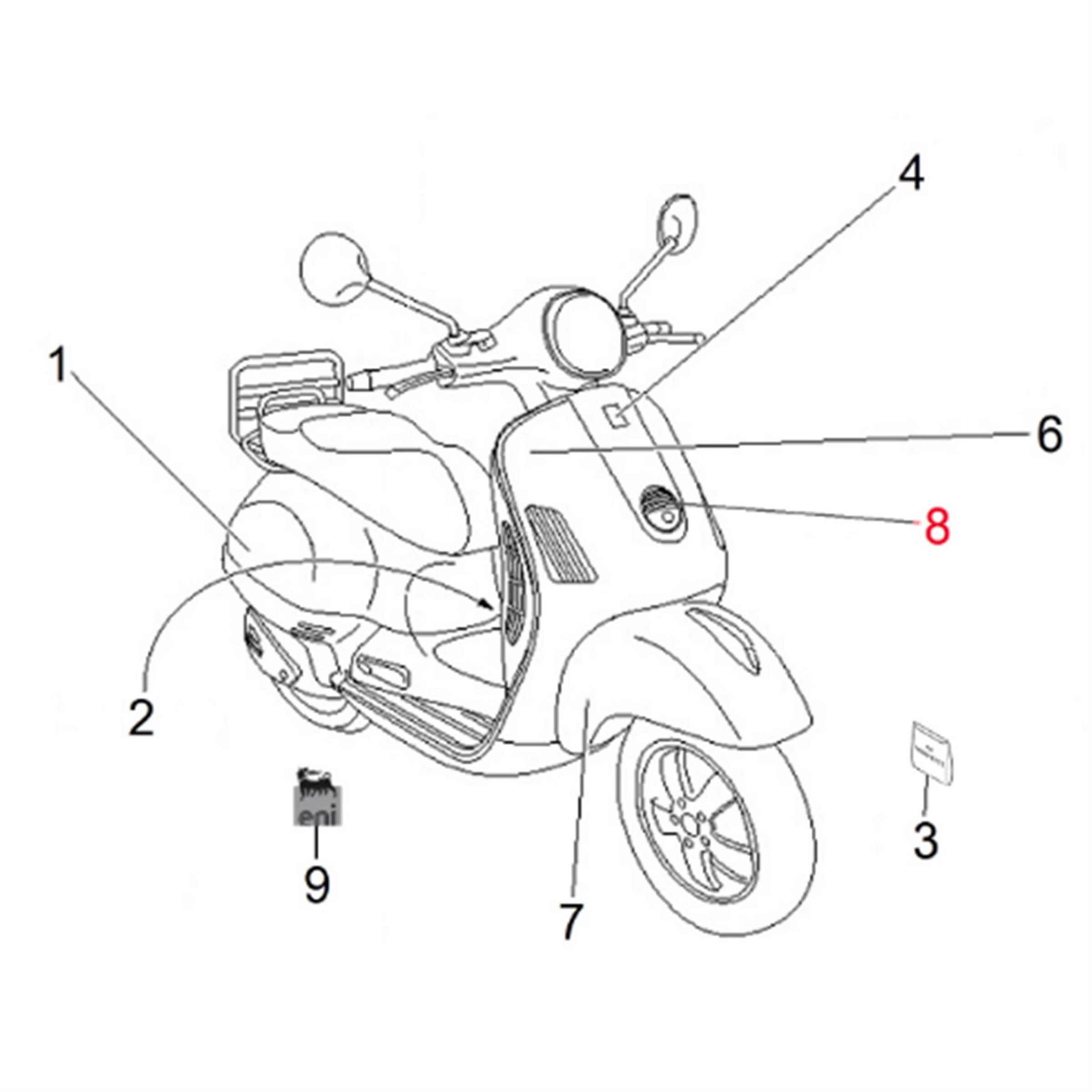 Image of Zierstreifen PIAGGIO, Kaskade, unten, 1B001497 für Vespa Sprint 50-150ccm für Vespa Sprint 50-150ccm