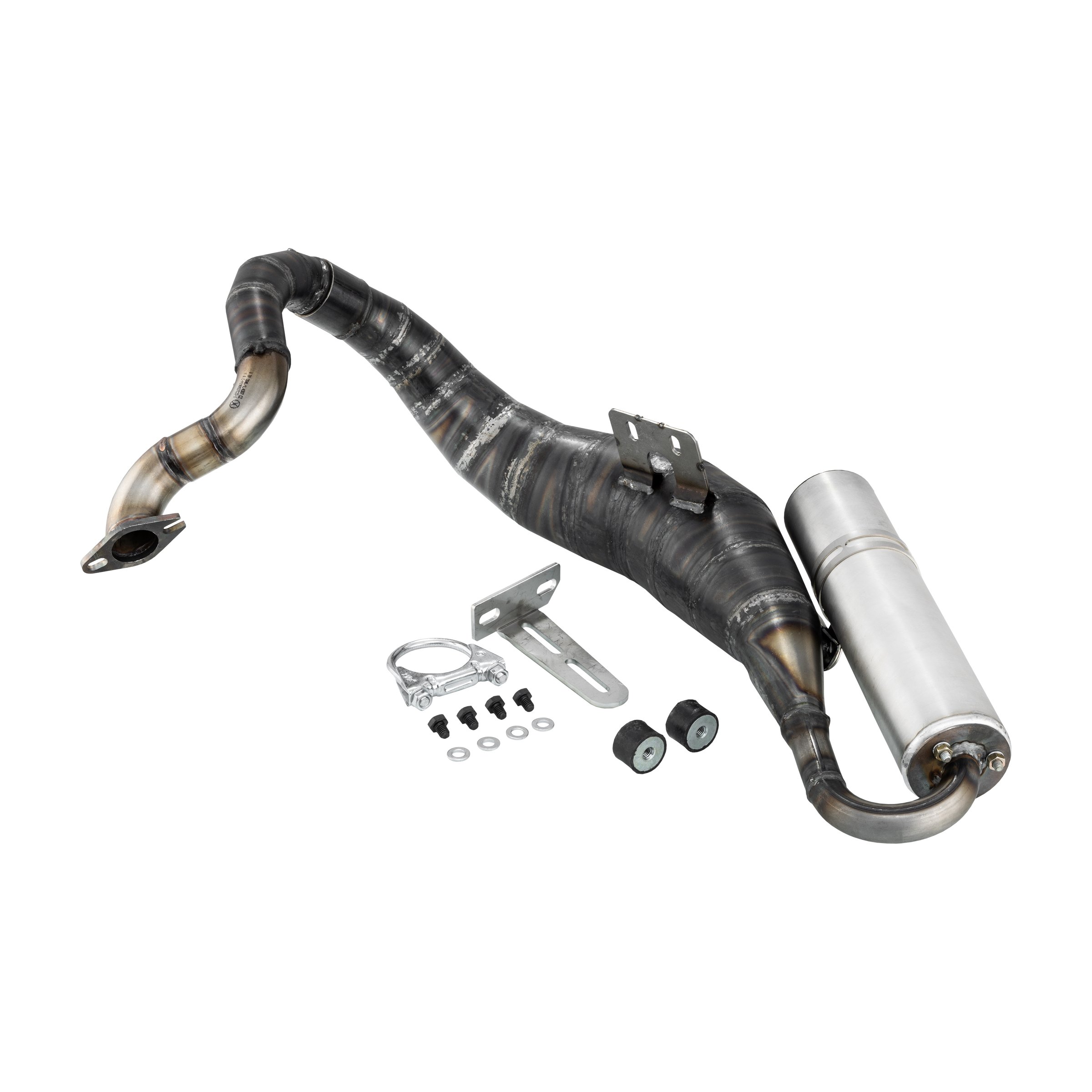Image of Rennauspuff EGIG Performance UNISEX 1,5mm, Material: Stahl unlackiert, Dämpfer: Aluminium Farbe (ESD): silber für Vespa 90/R/SS/100/125/PV/ET3 für Vespa 90/R/SS/100/125/PV/ET3