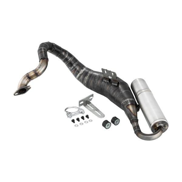 Image of Rennauspuff EGIG Performance UNISEX 1,5mm, Stahl unlackiert, Dämpfer: Aluminium Farbe (ESD): silber für Vespa 90/R/SS/100/125/PV/ET3