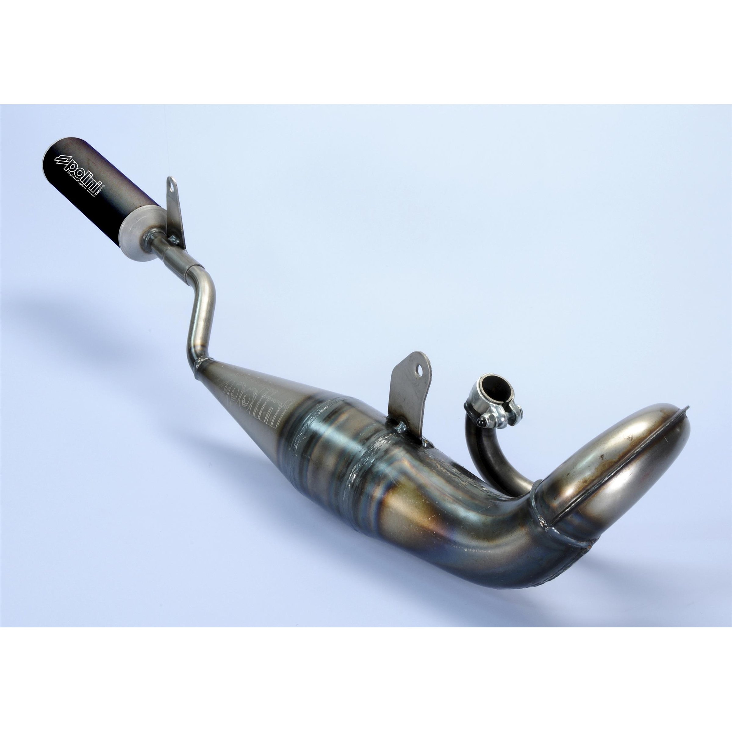 Image of Rennauspuff POLINI "Sport" 200.0132, Material: Stahl klarlackiert, Dämpfer: Aluminium Farbe (ESD): schwarz für PIAGGIO CIAO/PX/SI/Bravo/Superbravo/Grillo/Boss 50ccm 2T AC für PIAGGIO CIAO/PX/SI/Bravo/Superbravo/Grillo/Boss 50ccm 2T AC