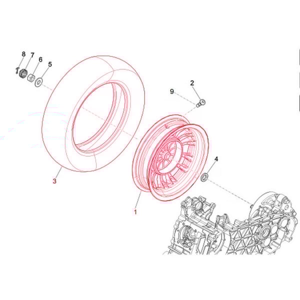 Image of Felge PIAGGIO für Trommelbremse hinten 1C007057R0090 für Vespa Sprint 50-150ccm (`24-) hinten