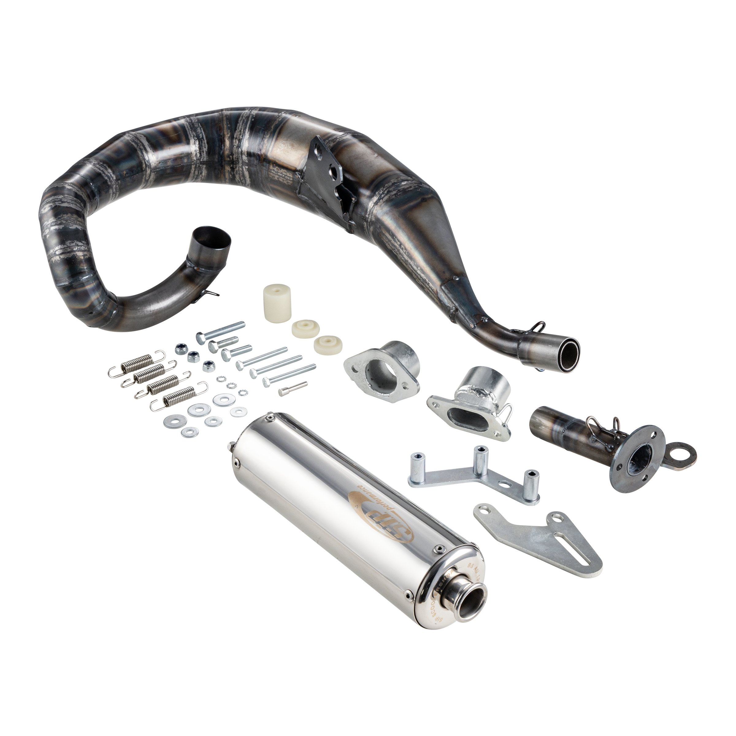 Image of Rennauspuff JL KRP3 "Fast Road" 000097 - 74850465, Material: Stahl klarlackiert, Dämpfer: Edelstahl Farbe (ESD): silber für Lambretta 125 LI/LIS/DL/GP/150 LI/LIS/SX/DL/GP/175 TV 2°-3°/200 TV/SX/DL/GP für Lambretta 125 LI/LIS/DL/GP/150 LI/LIS/SX/DL/GP/175 