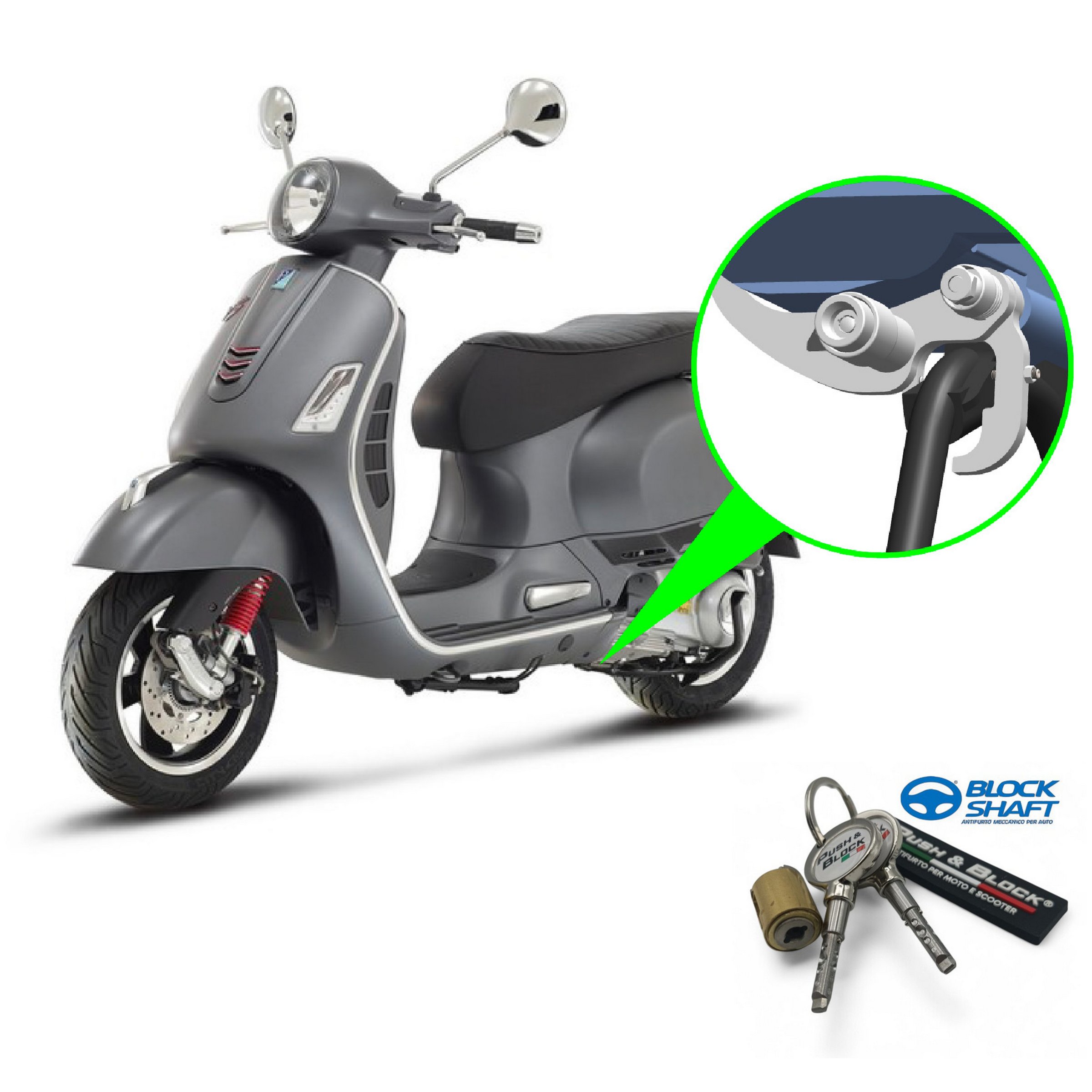 Image of Sicherheitsschloss PUSH & BLOCK Hauptständer silber für Vespa GTS/GTV (-'19) für Vespa GTS/GTV (-'19)