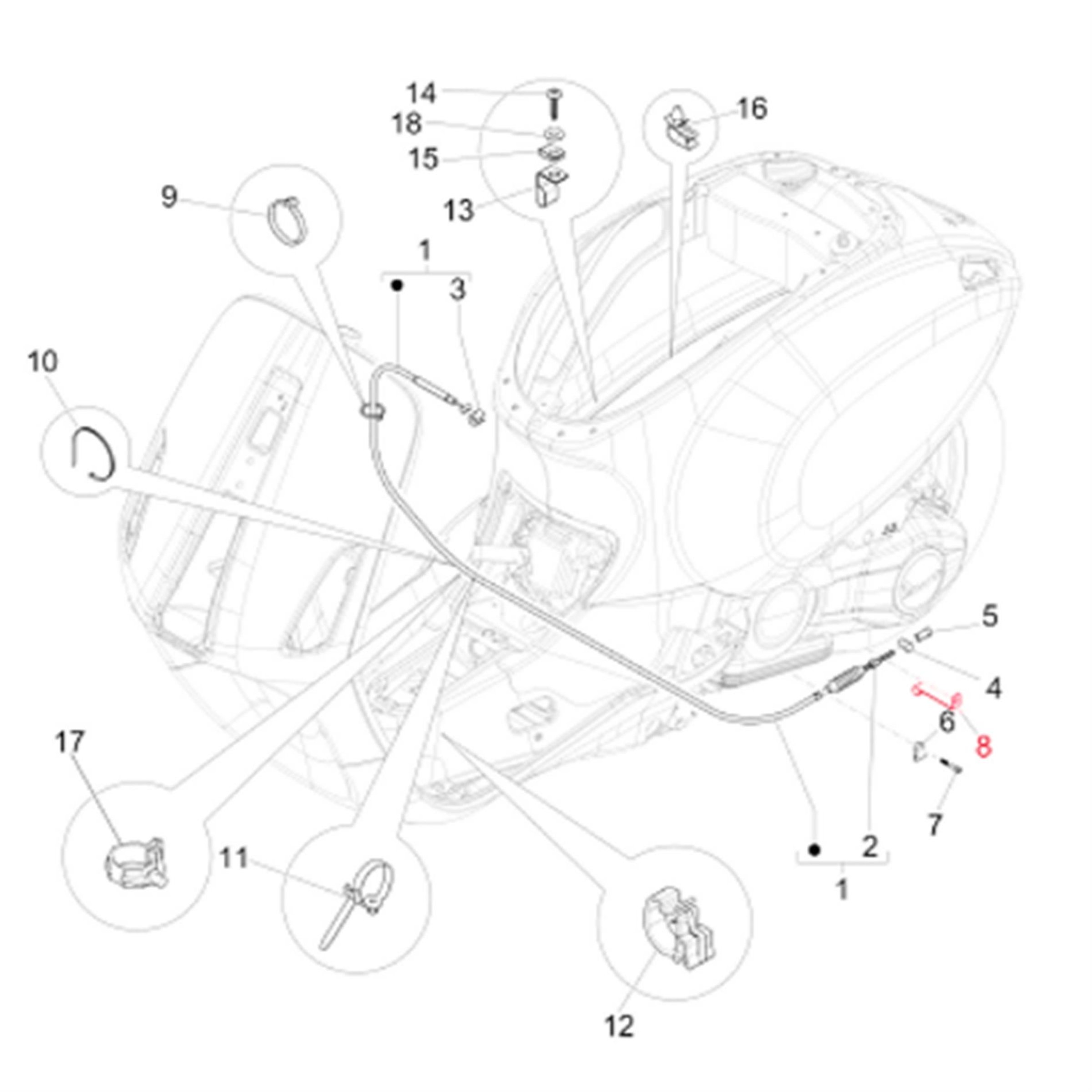 Image of Schelle Bremszug, hinten, PIAGGIO für Vespa Primavera/Sprint 125-150ccm i.e. 3V 4T AC für Vespa Primavera/Sprint 125-150ccm i.e. 3V 4T AC