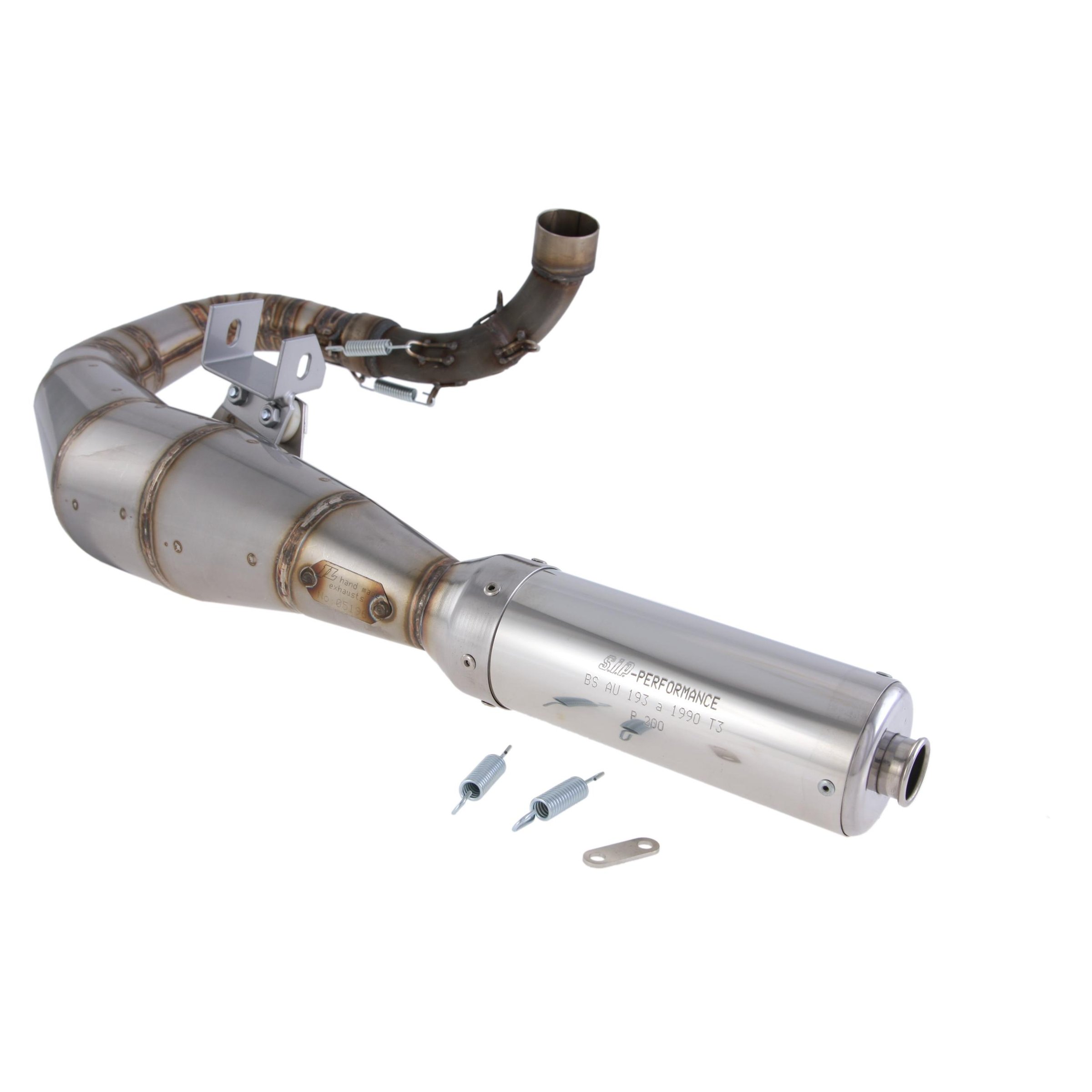 Image of Rennauspuff SIP Performance, Material: Edelstahl unlackiert, Dämpfer: Edelstahl Farbe (ESD): silber für Vespa 200 Rally/P200E/PX200 E/Lusso/'98/MY/Cosa 1 200 für Vespa 200 Rally/P200E/PX200 E/Lusso/'98/MY/Cosa 1 200