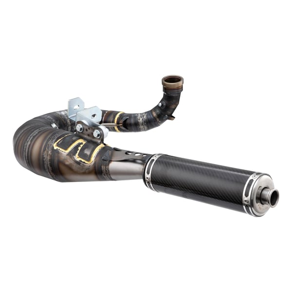 Image of Rennauspuff SIP Performance Mustang 2.1 Design by NORDSPEED, Stahl klarlackiert, Dämpfer: Carbon Farbe (ESD): carbon für Vespa 200 Rally/P200E/PX200 E/Lusso/'98/MY/Cosa 1 200