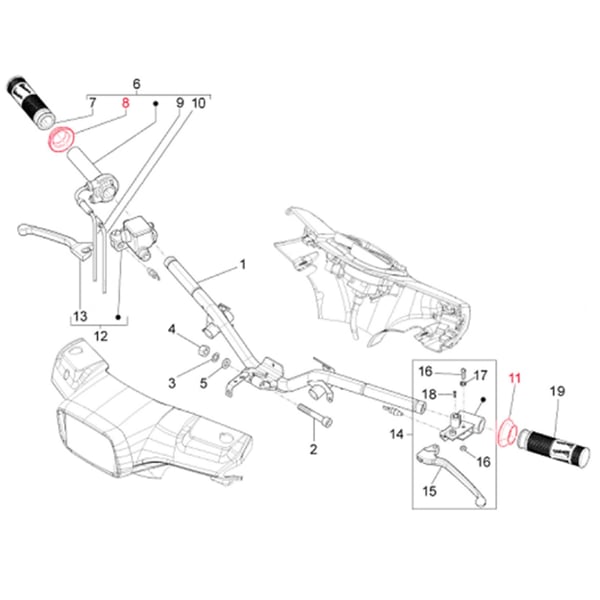Image of Chromring Griffe, links oder rechts, PIAGGIO für Vespa LX/LXV/S/Primavera/Sprint 50-150ccm
