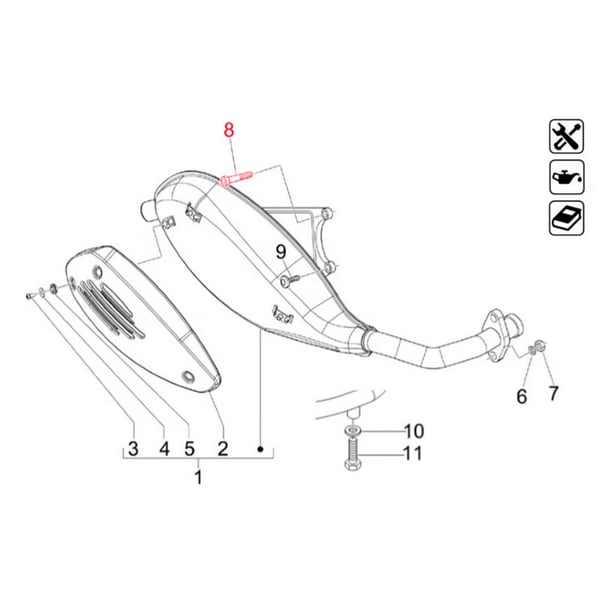 Image of Schraube Auspuff M8 mm, Innensechskant, Zylinderkopf, PIAGGIO für Vespa ET2/LX/LXV/S/Primavera/Sprint 50ccm