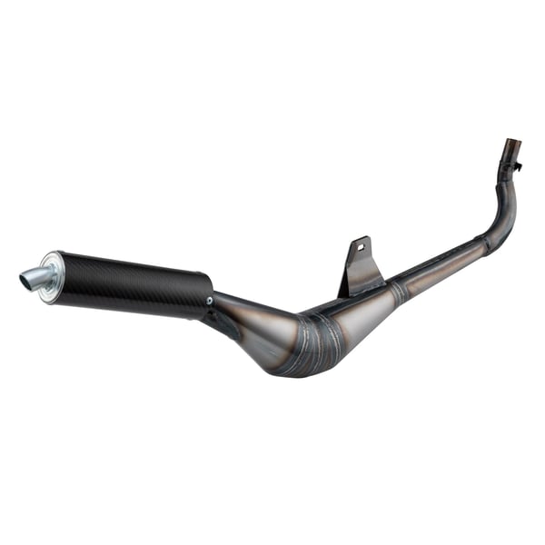 Image of Rennauspuff SIMONINI Calibrata, Material: Stahl klarlackiert, Dämpfer: Carbon Farbe (ESD): carbon für PIAGGIO Ciao/Boxer/Bravo 50ccm 2T AC
