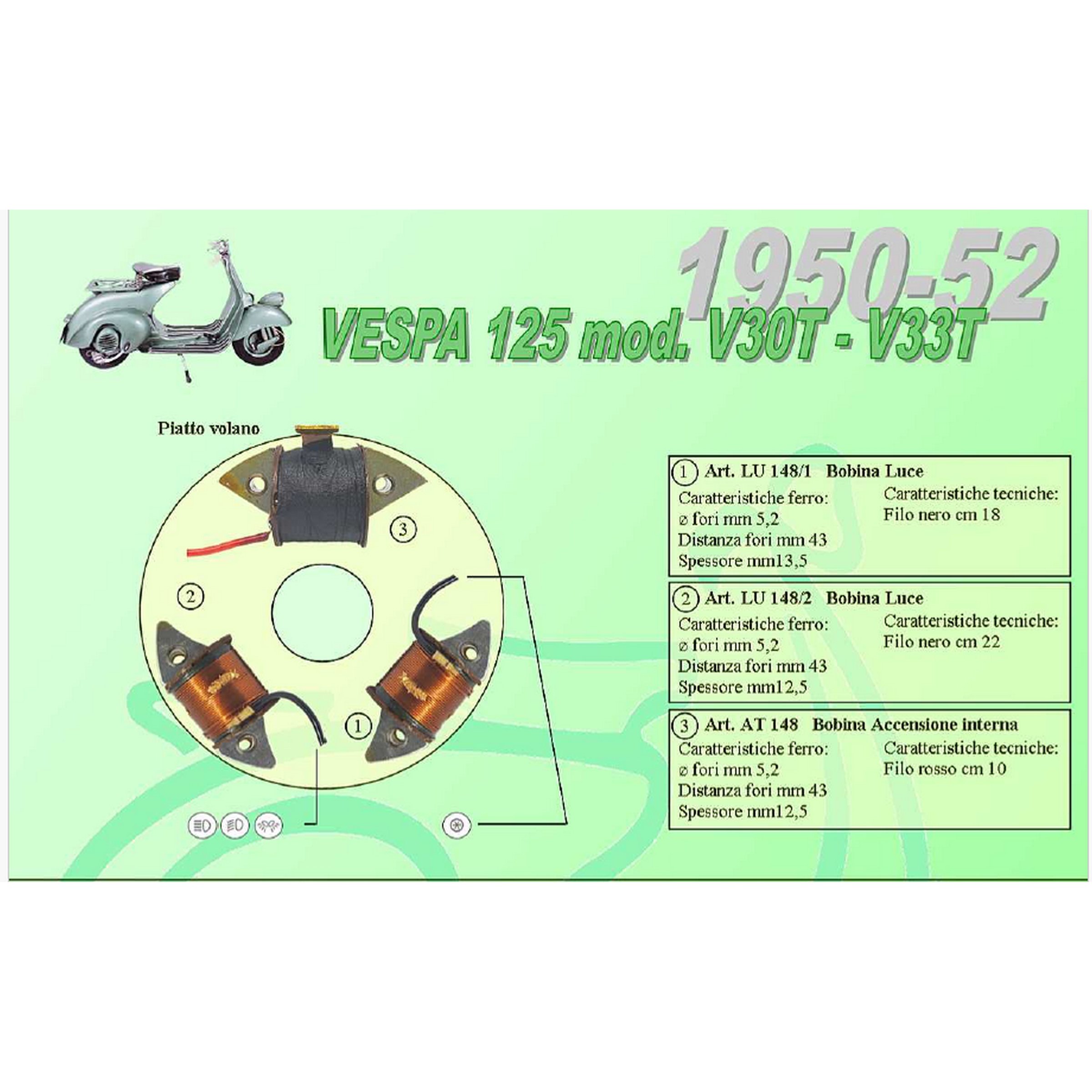 Image of Speisespule Lichtmaschine CEAB 1° Lichtspule, 12549 - LU123/A für Vespa 125 V1T 2°-V15/V30-33 für Vespa 125 V1T 2°-V15/V30-33