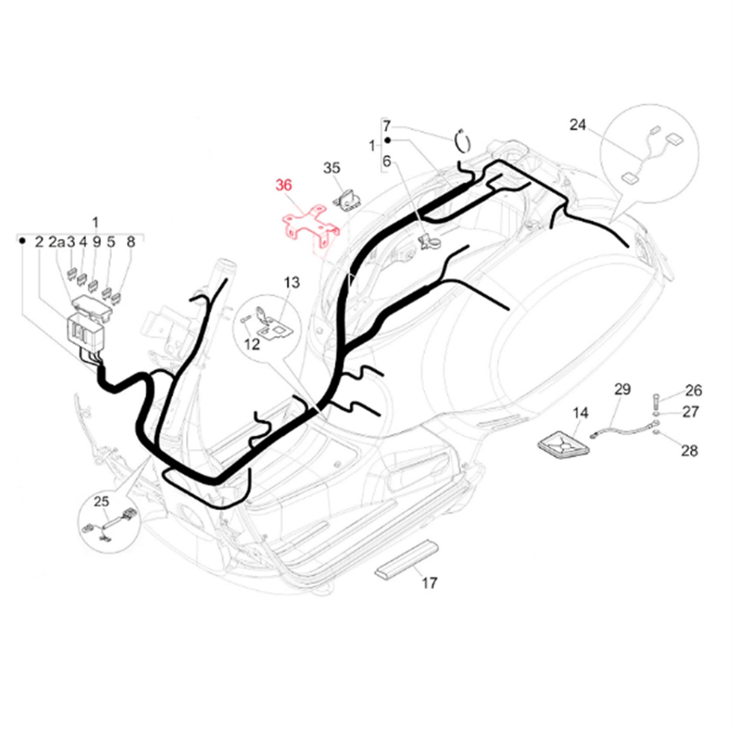 Image of Halterung PIAGGIO, Kabelbaum, 1B003953 für Vespa GTS/GTS Super/GTV 300ccm ('16-) für Vespa GTS/GTS Super/GTV 300ccm ('16-)