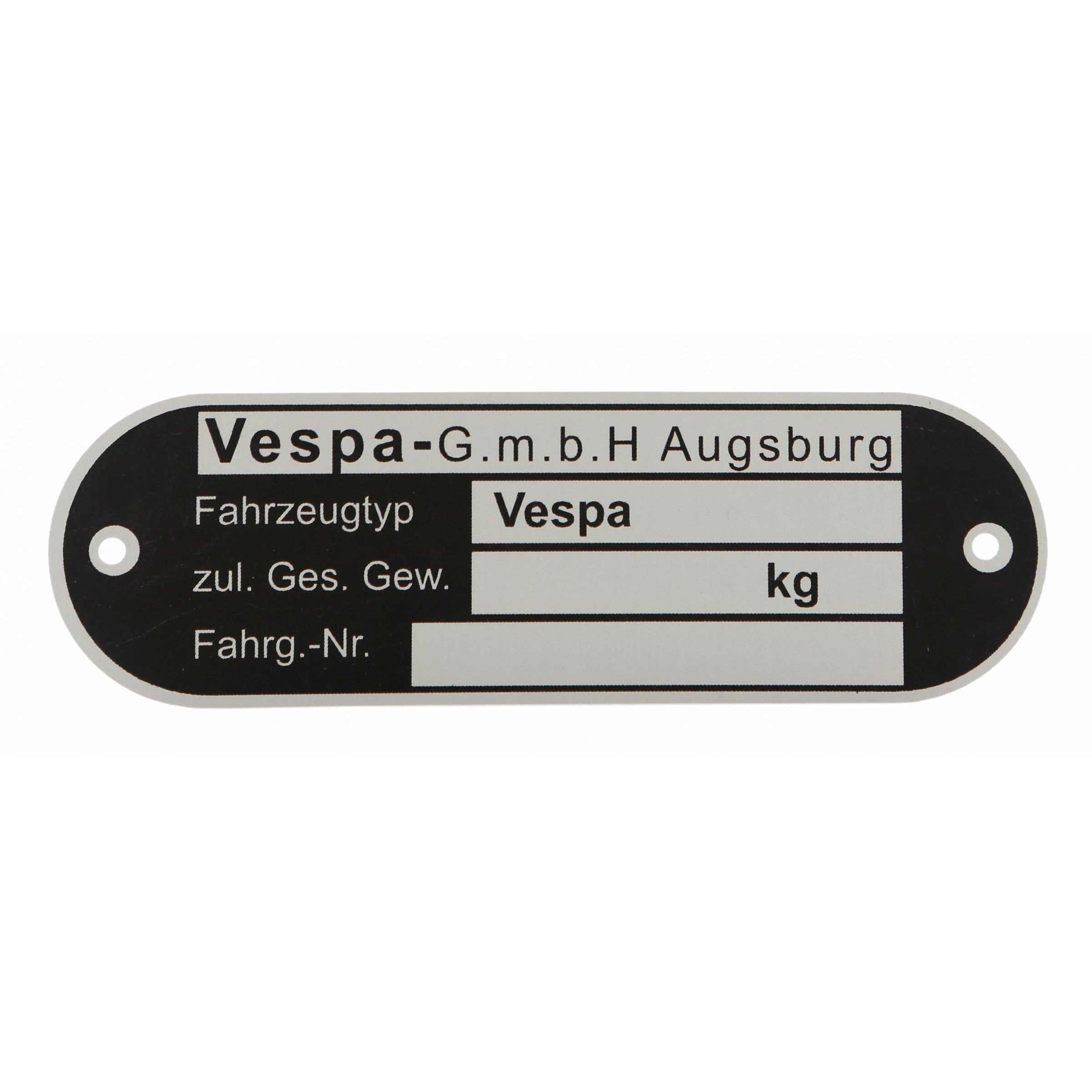 Image of Typenschild "Vespa GmbH Augsburg" für Vespa alle dt. Modelle '62-'67 für Vespa alle dt. Modelle '62-'67