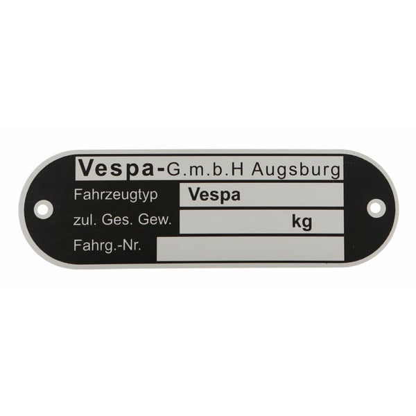Image of Typenschild "Vespa GmbH Augsburg" für Vespa alle dt. Modelle '62-'67