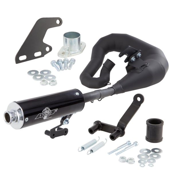 Image of Rennauspuff AF Rayspeed NK Road, Stahl schwarz, Dämpfer: Aluminium Farbe (ESD): schwarz für Lambretta 125 LI/LIS/DL/GP/150 LI/LIS/SX/DL/GP/175 TV 2°-3°/200 TV/SX/DL/GP