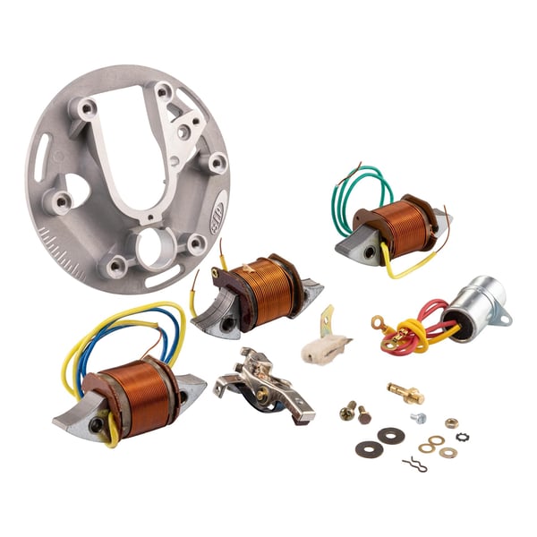 Image of Set Zündspulen, Unterbrecher, Kondensator und Zündgrundplatte 6V für Vespa 125 VNB6T/GT/GTR/Super/TS/150 VBB2T/GTR/Sprint/V/TS/P125-150X/P150S ohne Batterie, ohne Blinker