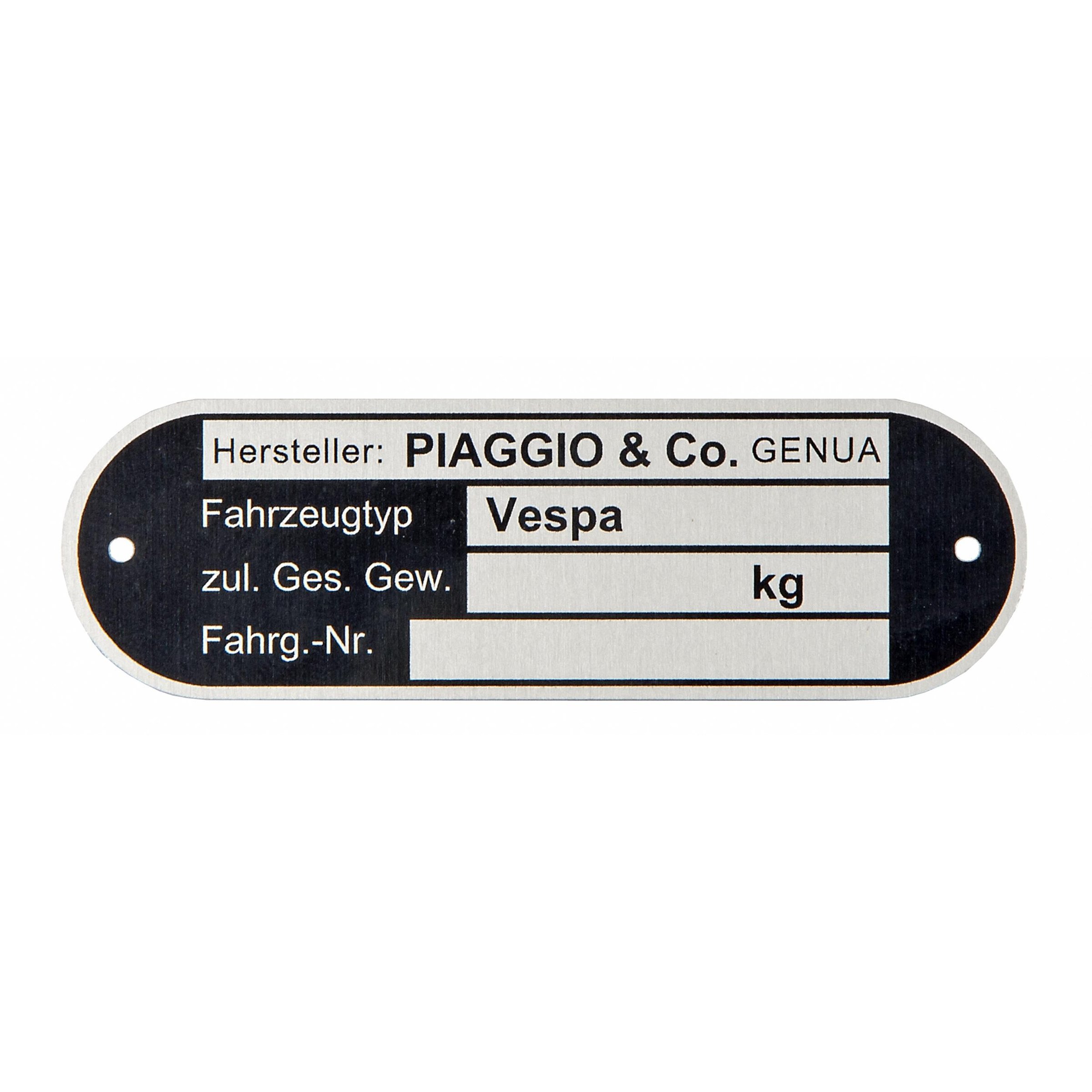 Image of Typenschild "PIAGGIO&CO. Genova" für Vespa alle dt. Modelle '67->/alle ital. Modelle für Vespa alle dt. Modelle '67->/alle ital. Modelle
