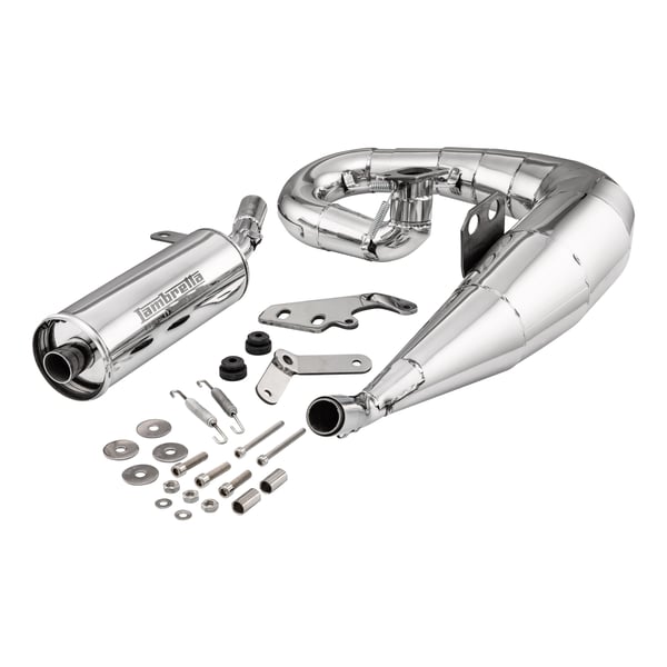 Image of Rennauspuff SERIE PRO SSP Performance, Material: Edelstahl poliert, Farbe (ESD): silber für Lambretta 125 LI/LIS/DL/GP/150 LI/LIS/SX/DL/GP/175 TV 2°-3°/200 TV/SX/DL/GP