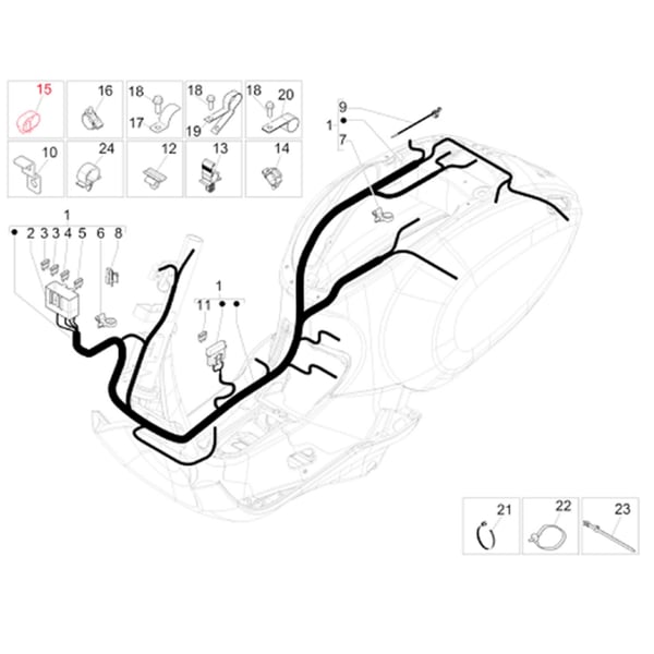 Image of Klammer PIAGGIO, Kabelbaum, CM006908 für Vespa LX/S/Primavera/Sprint/GTS/GTS Super/GTV 50-300ccm